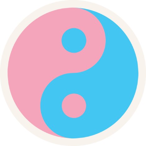graphic of yin and yang in pink and light blue indicating lgbtq