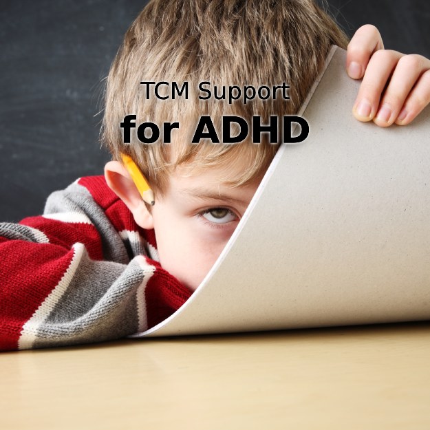 photo of a young school age child looking frustrated with text that says tcm for adhd click for article